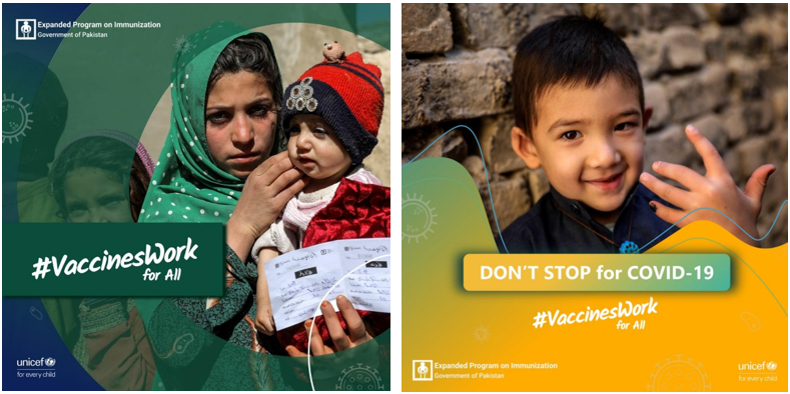 Field images featuring children and families who received vaccination